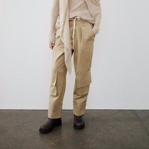 ZARA WOMEN BEIGE Linen Cotton BLEND WIDE LEG Cargo PANTS - SIZE M